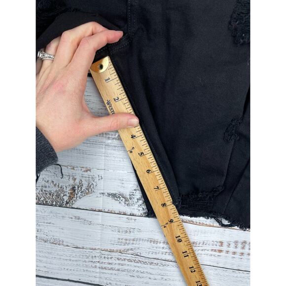 Lovers + Friends Denim Nathan High Rise Long Cut Off Shorts Black 25 Modest 8” - Picture 6 of 10